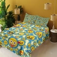thumbnail image 2 of Ambesonne Emoji Art Fitted & Top Sheet Set with Shams, Fun World Yellow Faces, Sea Blue Mustard, 2 of 5
