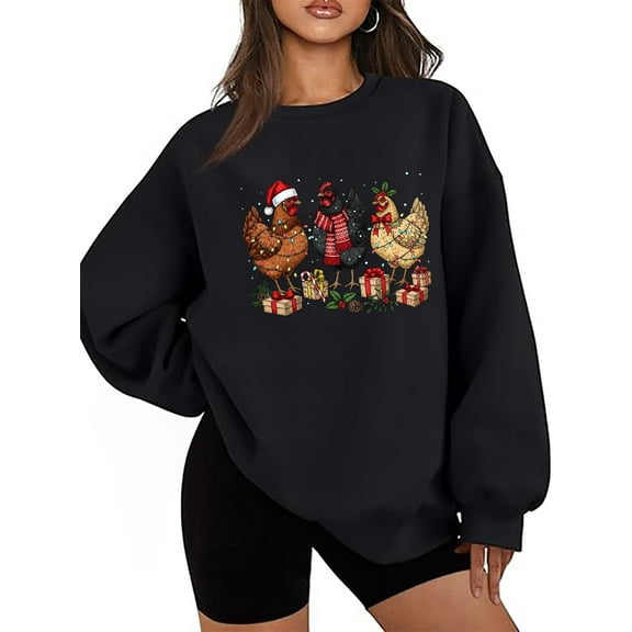 Christmas Chicken Sweatshirt Chicken Christmas Graphic Shirts Farm Lover Gift Holiday Long Sleeve Tops