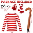 thumbnail image 3 of Alaiyaky Red and White Striped Costume Suit, Halloween Costumes Striped Shirt with Hat Glasses, Men Women Halloween Costumes World Book Day Outfit, 3 of 7