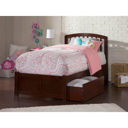Atlantic Furniture Richmond Twin Platform Bed With Flat Panel Foot Board And 2 Urban Drawers In Walnut