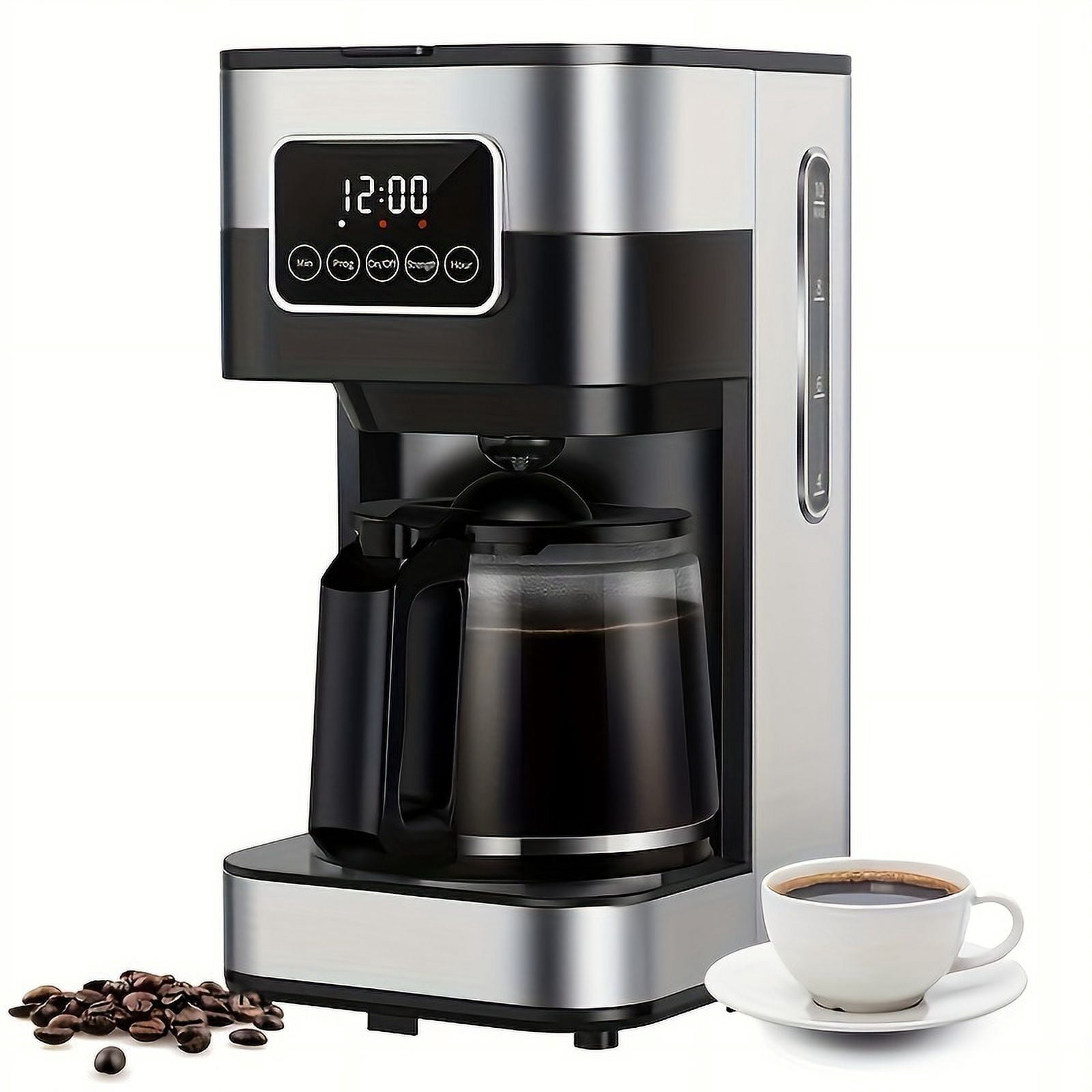 10-Cup Programmable Drip Coffee Maker with Touch-Screen, Pause & Serve, Stainless Steel, Black.