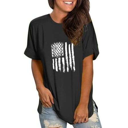 

ASEIDFNSA Women T-Shirt Short Sleeve Scrub Jackets Womens Hand Painted Shirt Side Slit Tee Shirt Pullover Short Sleeve Tops Independence Day Shirt