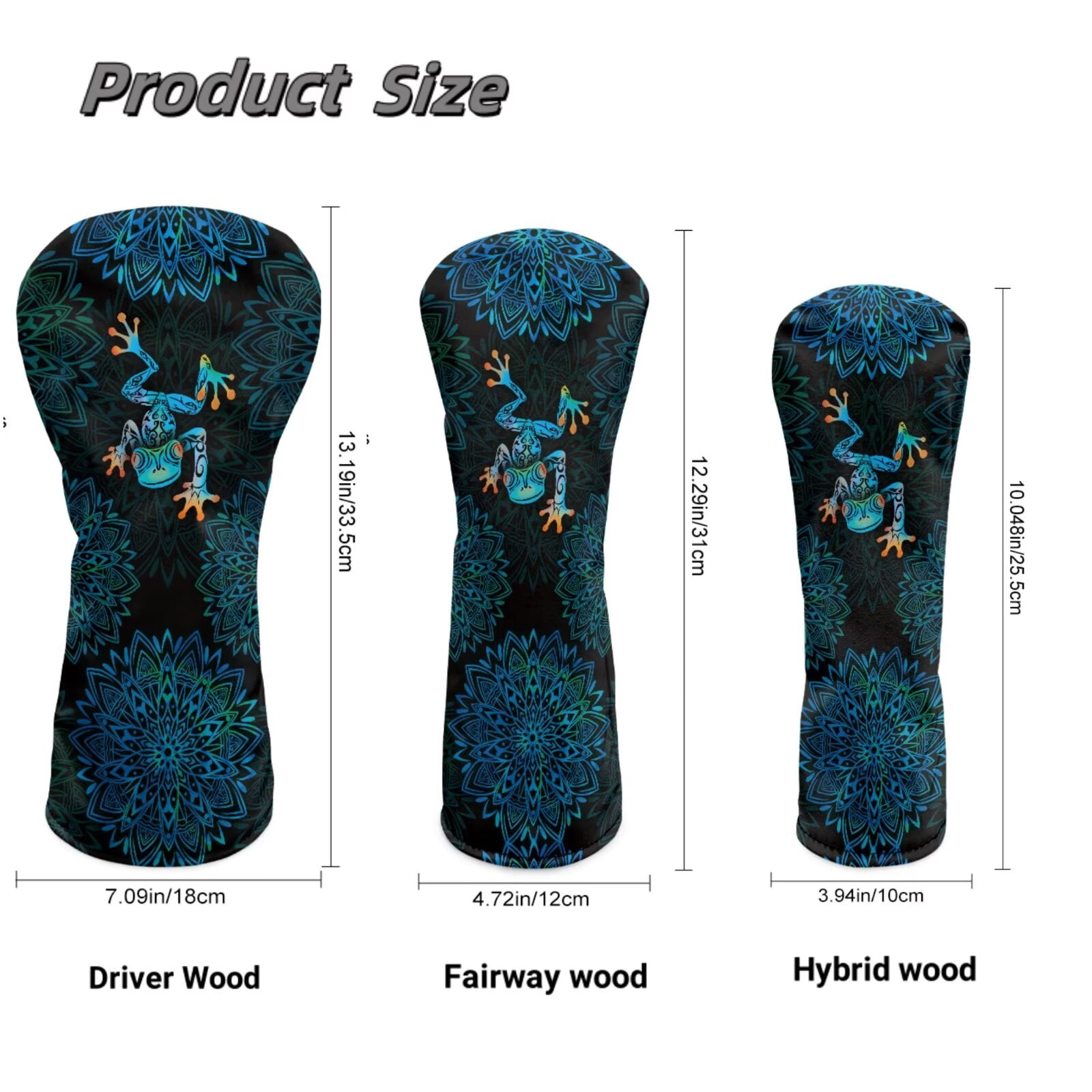 Uorisanigo 3 Pieces Golf Club Covers, Fairway Wood Head Cover, Driver Headcover, Waterproof PU Blue Boho Manlada Frog Head Covers for Golf Cubs with Soft Lining for Extra Club Protection