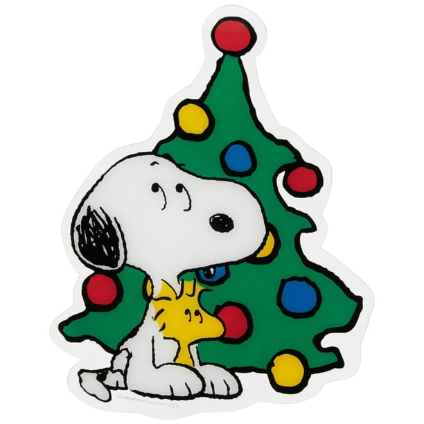 Northlight Peanuts Woodstock and Snoopy with Christmas Tree Window Cling  Decoration 