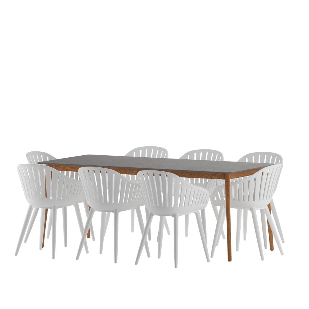 Amazonia Morro 9-Piece Patio Dining Table Set | Eucalyptus Wood & Aluminium | Ideal for Outdoors and Indoors, White