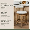 thumbnail image 4 of Maven Lane Alexander 31 Inch Tall Bar Height Rotating Low Back Barstool in Weathered Oak Finish with Sand Color Fabric Upholstered Seat, Set of 3, 4 of 6