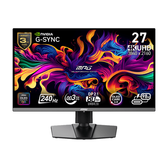 MSI 27" 3840 x 2160 (UHD) 240Hz 0.03ms (GTG) QD-OLED Gaming Monitor DP 2.1, Tilt Swivel Height Pivot adjustable (MPG 272URX QD-OLED)