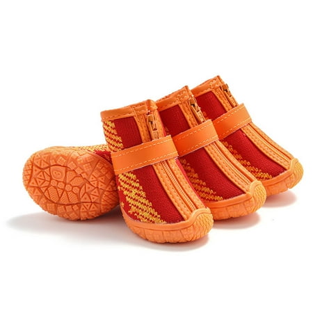 StarBay Pet Sneakers 4Pcs Pet Shoes Zipper Closure Non-skid Breathable Pet Dogs Mesh Sneakers for Casual Wear