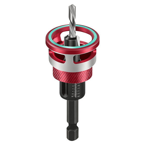 4 Pcs Countersink Drill Bit Set, Alloy Four-Flute Wood Countersink Bit Set with Adjustable Depth Stop, 0.6-1.4 in / 15-35 mm Dia, Red, for Woodworking, Drilling
