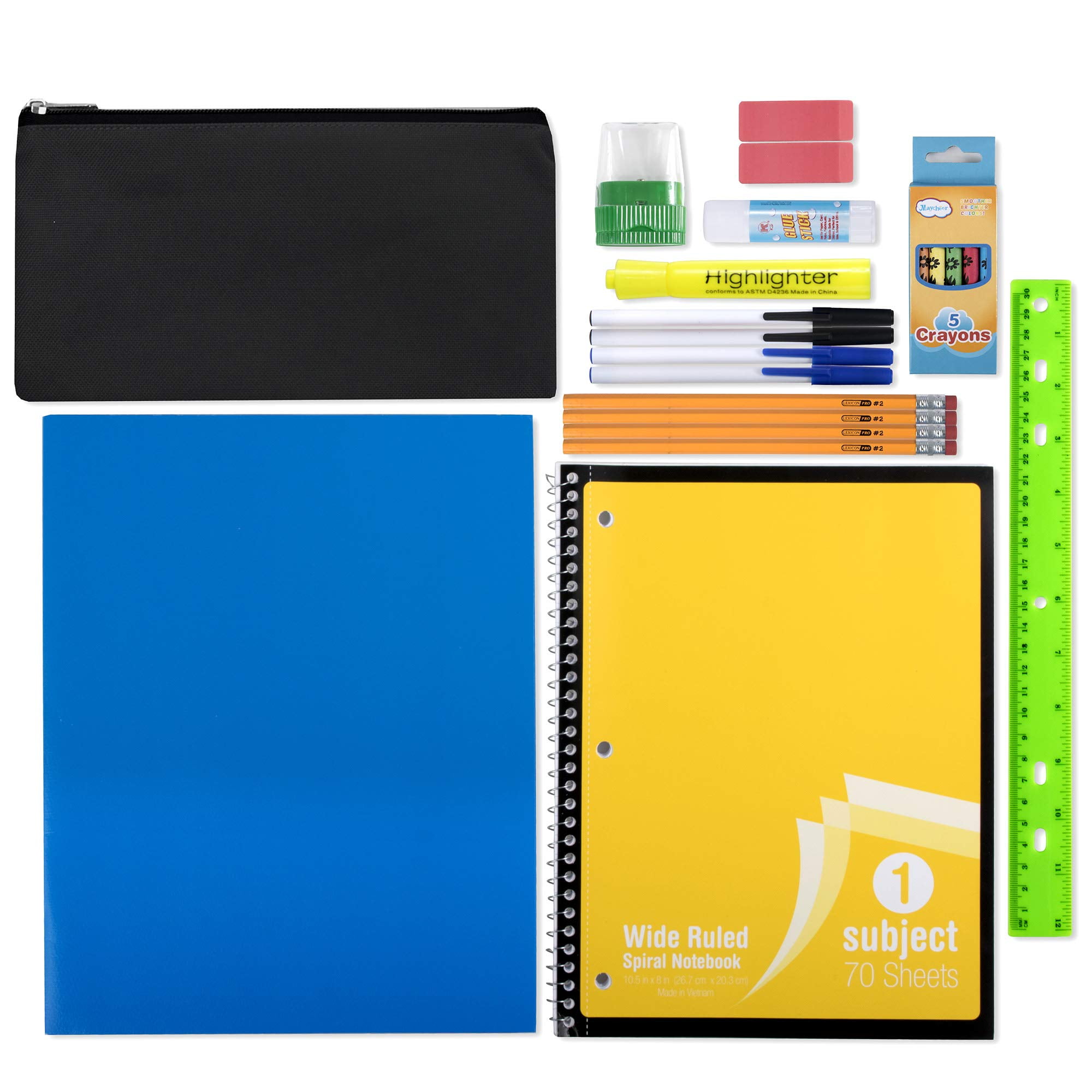 24 Pack of Bulk Wholesale 17”L Classic Pastel Color Backpacks with 20 Piece Stationary Kits Containing 1 Notebook, 1 Folder, 3 Pencils, 3 Pens, 1 Pencil Sharpener, 2 Erasers & More!