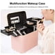 thumbnail image 4 of Neceser de viaje multifunción con espejo, portátil, con 4 bandejas plegables para cosméticos, brochas de maquillaje, artículos de tocador y joyas., 4 of 7