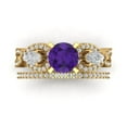 thumbnail image 2 of Clara Pucci 18K Yellow Gold Round Cut 1Ct Natural Amethyst Engagement Ring + Matching Band - Luxury Box Included, 2 of 7