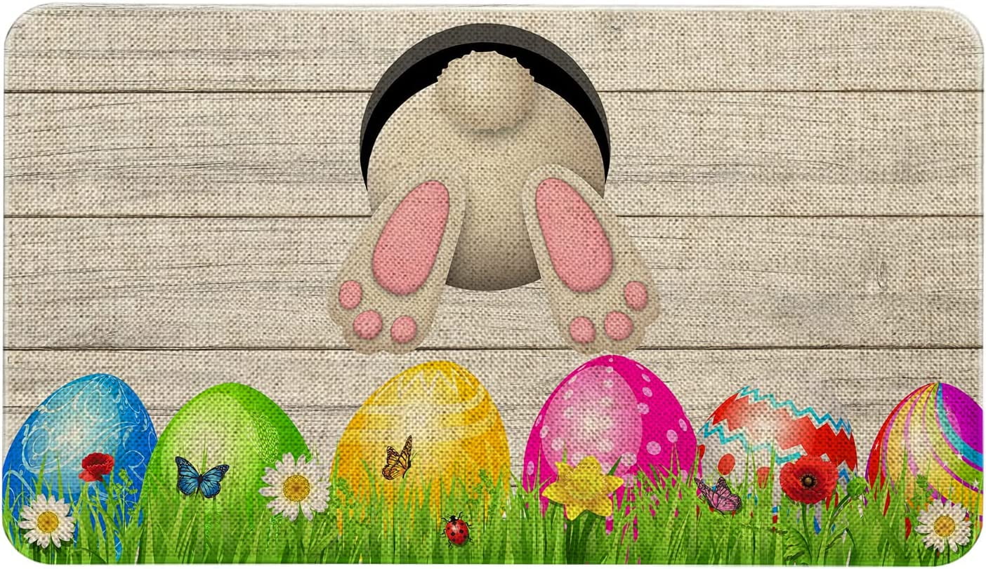 Roszwtit Easter Door Mat 30 X 17 Inch Easter Eggs Bunny Tail Doormat