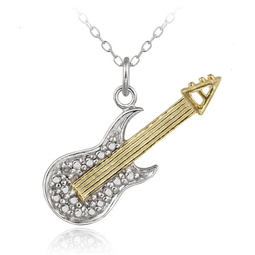 Sterling Silver Womens 1mm Box Chain 3D Man Playing Stand Up Bass Guitar Pendant Necklace