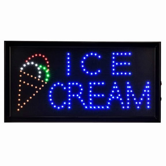 Alpine LED Ice Cream Neon Sign for Business High Tech Tempered Glass Bright Electric Display Sign Rectangular 19x10 inch Two Modes Flashing Steady Lights for Indoor Outdoor Shops Restaurant Bar Wall
