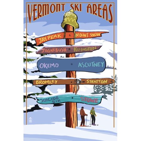 Vermont - Ski Areas Sign Destinations Skiing Travel Advertisement Print Wall Art By Lantern