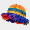 thumbnail image 4 of BLOCLOALO Handmade Crochet Ruffled Knitted Bucket Hats for Unisex Fashionable Colorful Wide Brimmed Hat with Flounced Edge Yellow One Size, 4 of 4