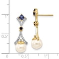 thumbnail image 3 of 14k 7-8mm White Round Freshwater Cultured Pearl/Lab Created Sapphire/.03 carat Diamond Dangle Post Earrings XE2513AA, 3 of 3