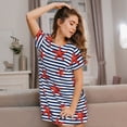 thumbnail image 3 of Easygdp Starfish Navy Blue Stripe Camisón de manga corta para mujer, informal, estampado, 3 of 6