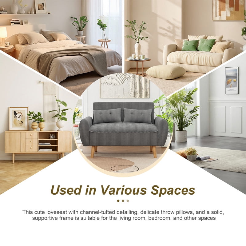 Walsunny Small Modern Loveseat Sofa, Upholstered Fabric Love Seat with Linen Cushions, Compact and Stylish for Small Spaces, Living Room, Bedroom, Office,Dark Gray