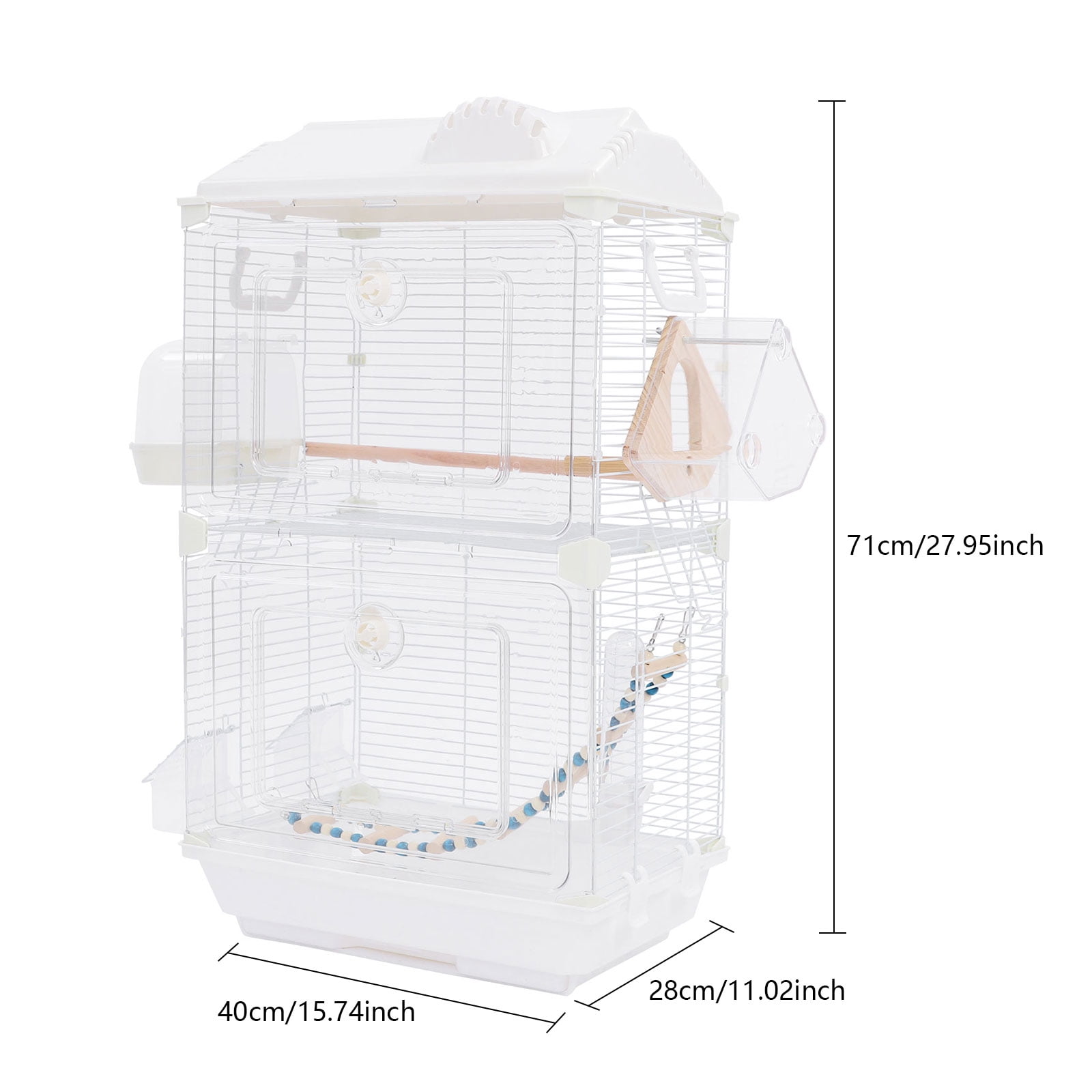 LiHUiee 40*28*71cm White Bird Cage 2-Tier Bird Cage Free Standing Parakeets Cage for Various Bird Species