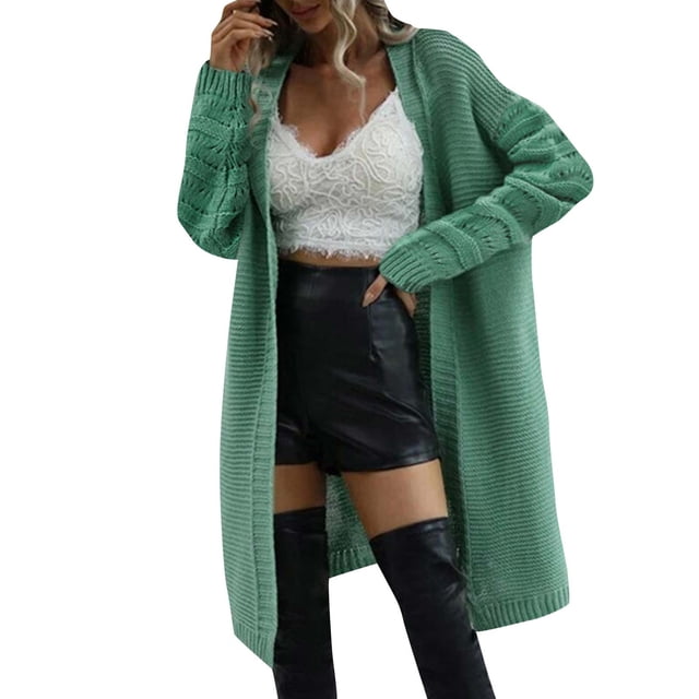 Yuyuzo Long Cardigans for Women Lightweight Open Front Long Sleeve Knit Sweater Solid Color Coat Outwear