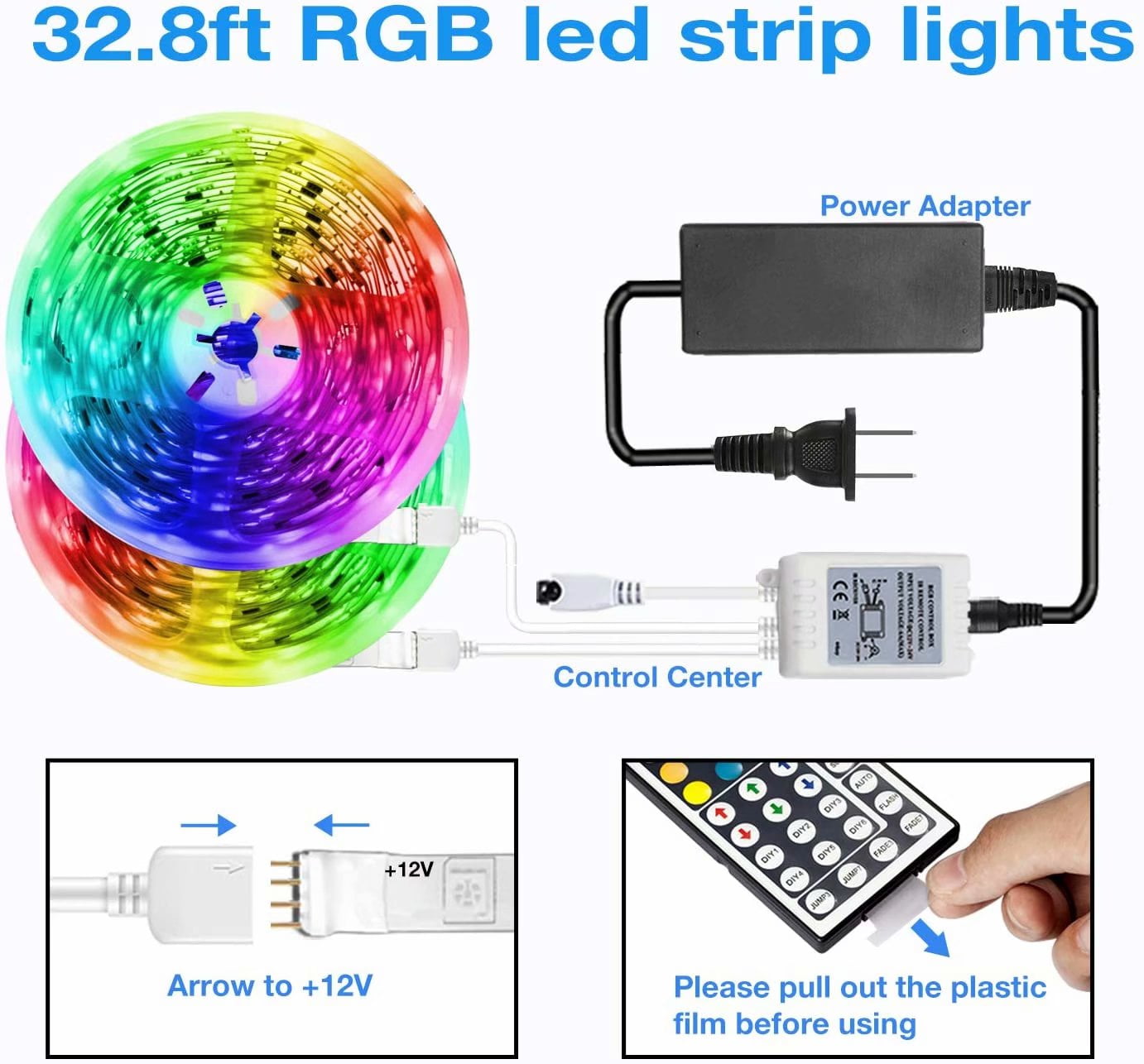 Details about   32FT Flexible Strip Light 3528 RGB LED SMD Remote Fairy Lights Room TV Party Bar 