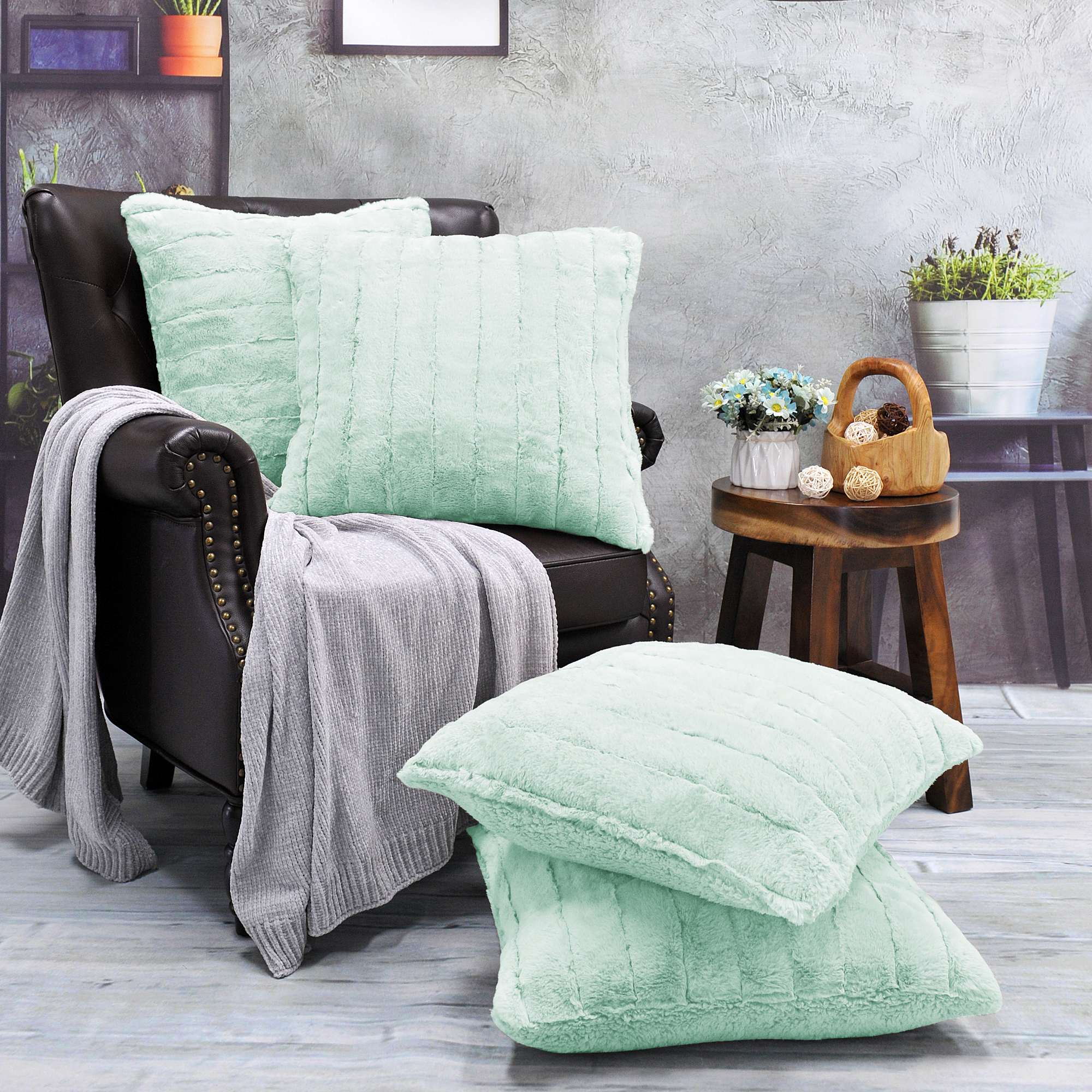 Home Soft Things Super Soft Decorative Pillow Covers, Set of 4, 20x20 inches, Bleached Aqua