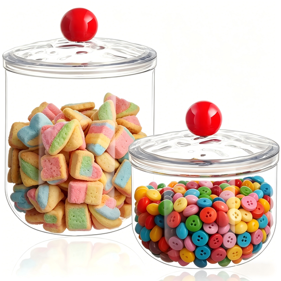47oz & 30oz 2-Pack Clear Plastic Candy Jars with Airtight Lids – Apothecary Style Cookie Storage Containers for Kitchen, Pantry, Office & Party Organizing, Ideal for Sugar, Tea, Coffee, and Snacks