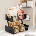 thumbnail image 2 of Wetheny 2 Tier Fruit Basket Bowl for Kitchen Counter, Detachable Metal Organizer for Bread Snack Produce with Wooden handle, Large Capacity Kitchen Counter Organizer Fruit Vegatable Storage Basket, 2 of 7