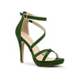 thumbnail image 1 of BLISSFUL STEP Women's Shoes Strappy Stiletto Heels Platform Ankle Strap Open Toe Faux Suede Sandals Green 10, 1 of 8
