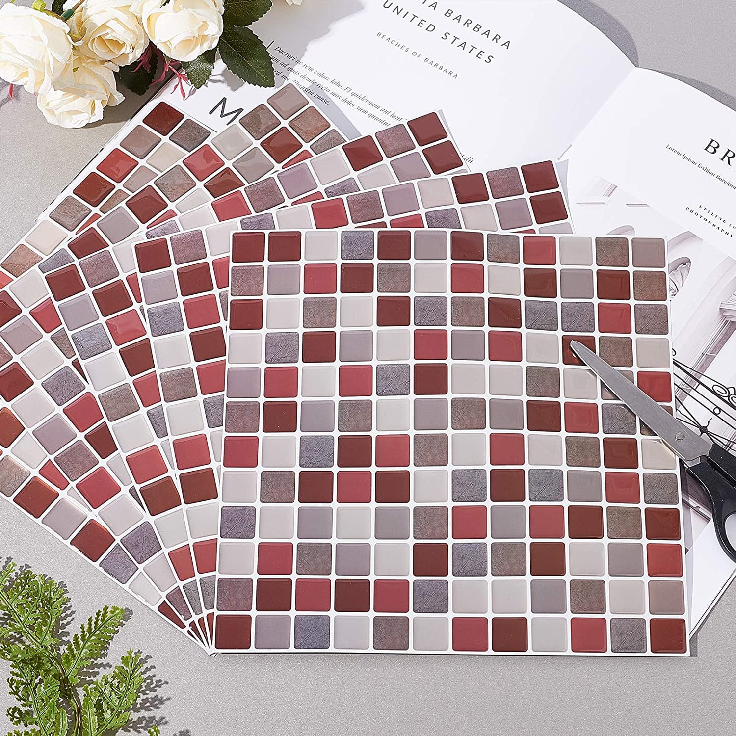 5Sheet 3D Mosaic Tile Sticker Peel and Stick Backsplash Tile Kitchen Mosaic Wall Tiles Self-Adhesive DIY Backsplash