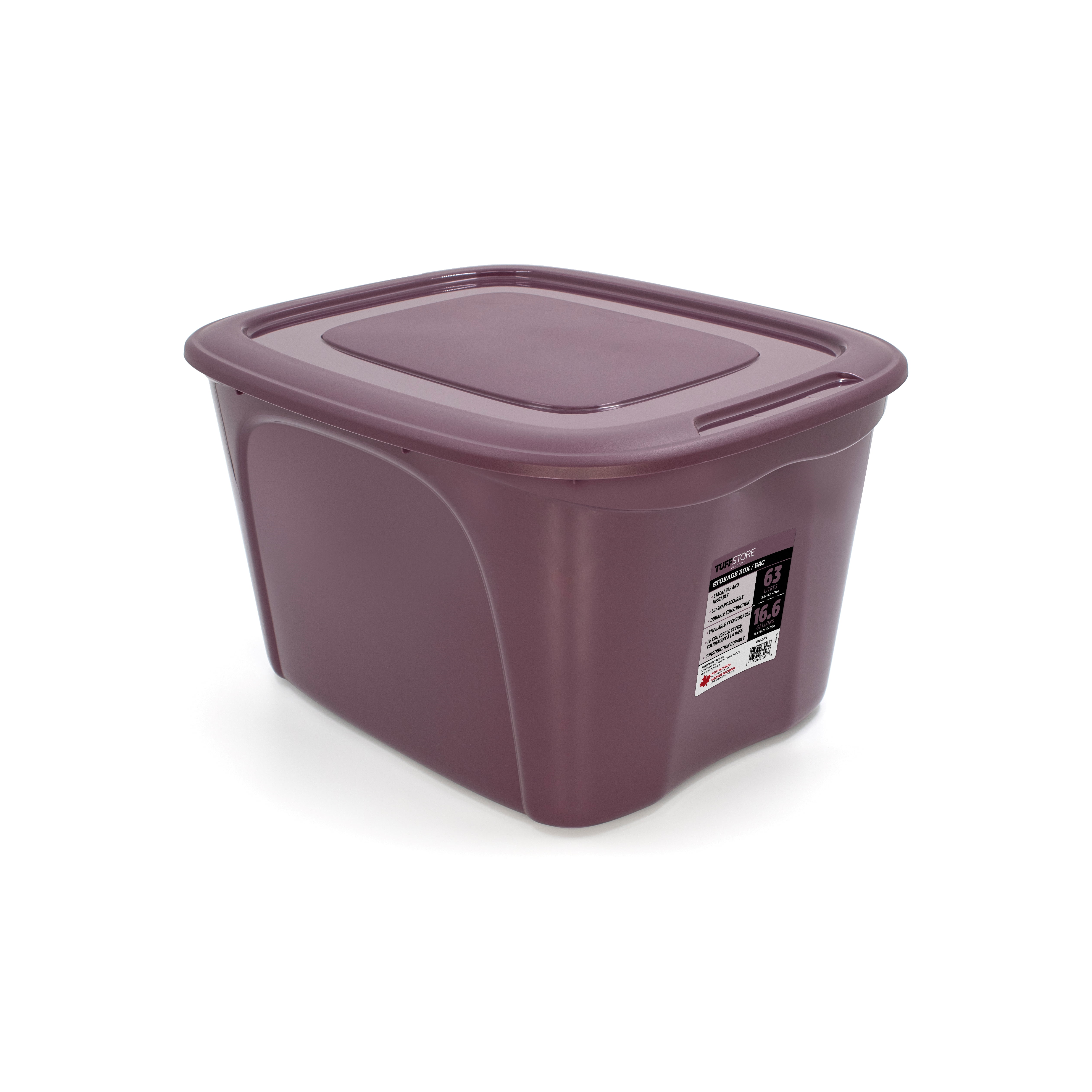 Tuff StoreTM Branded 63L (16.6 gal.), Utility Series Storage Tote in Eggplant color, Tuff StoreTM 63L (16.6 gal.), Utility Series - Eggplant