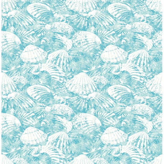Brewster Surfside Aqua Shells Wallpaper