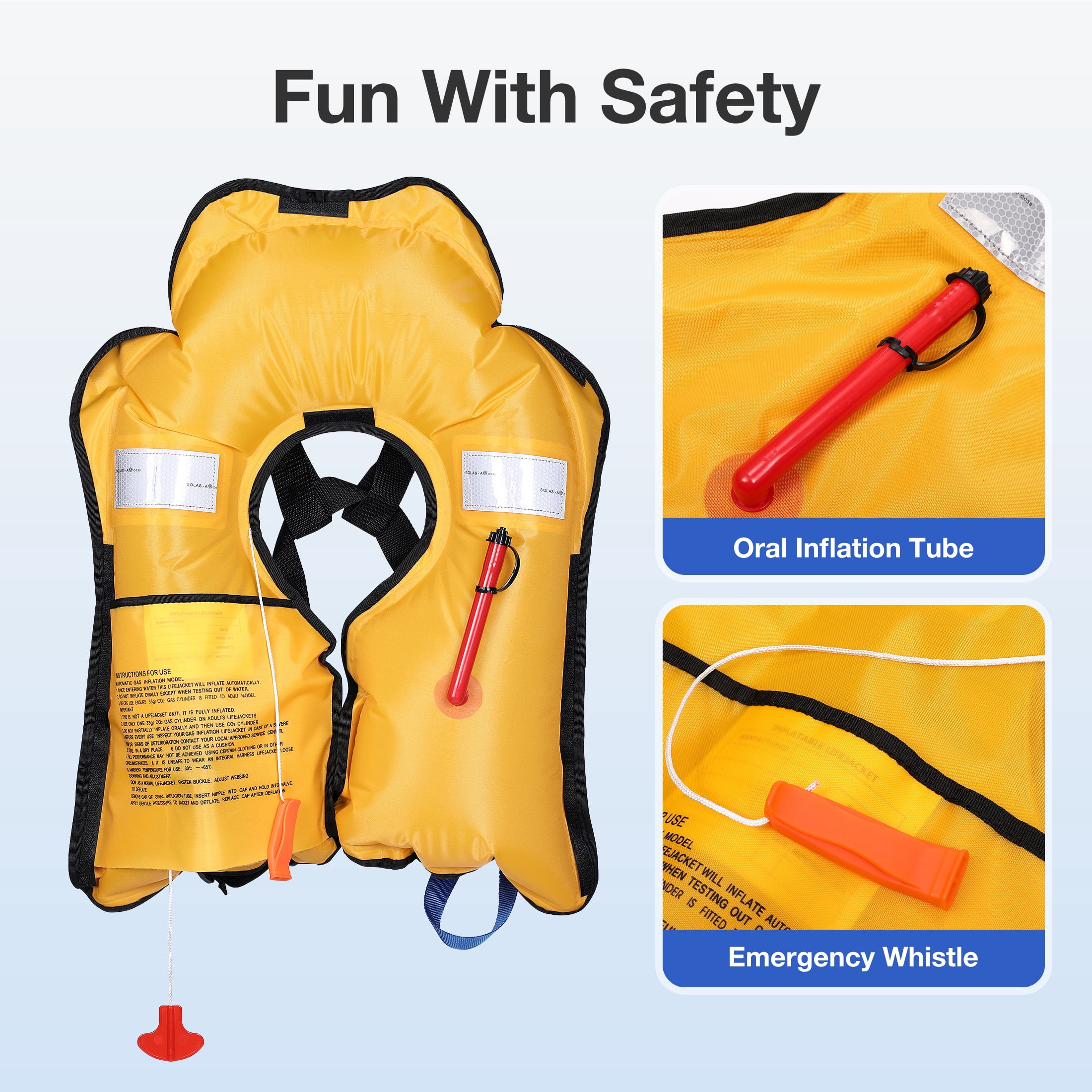 WARMOUNTS Automatic Inflatable Life Jacket w/ Whistle, Adult PFD Survival Buoyancy Vest for Boating Fishing Sailing Surfing Kayaking for Men Women Max Waist Size: 50''
