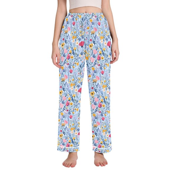 joogoo Women Floral Wildflower Pajamas Pants Lounge Bottoms Pjs with Pockets M