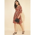 thumbnail image 3 of Janasya Women's Red Cotton Floral Printed Gathered Dress, 3 of 8