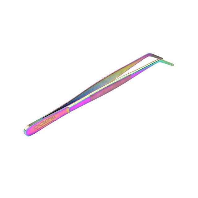 O'Creme Stainless Steel Precision Kitchen Culinary 8 Inch Tweezer Tongs (8" Curved, Multicolored)