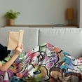 thumbnail image 3 of Urban Graffiti Soft Flannel Fleece Throw Blanket, Blockbuster Style Graffiti Sprayed Overlapping Blocky Letters Street Art, Cozy Plush for Indoor and Outdoor Use, 50" x 70", Multicolor, by Ambesonne, 3 of 5