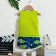 thumbnail image 2 of Rggeeun Baby Boys Set Cartoon Printed Summer Clothes Breathable Sleeveless Crew Neck Vest Shorts For Kids Casual Playwear Sporty Loungewear Elastic Waist Classic Outfit Sets,Green,9-12 Months, 2 of 8