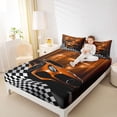 thumbnail image 4 of Homewish Cartoon Orange Automobile Queen Sheet Sets, Sports Car Checkered Flag Flat Sheet, Teens Kids Boys Men Queen Fitted Sheet, Super Cozy Room Decor, 4 Pieces, 4 of 7