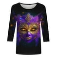 thumbnail image 4 of YOIAVAIOY Womens 3/4 Sleeve Tops Mardi Gras and Christmas Costumes Fashion Round Neck Holiday Printed Tees Multicolor L, 4 of 5