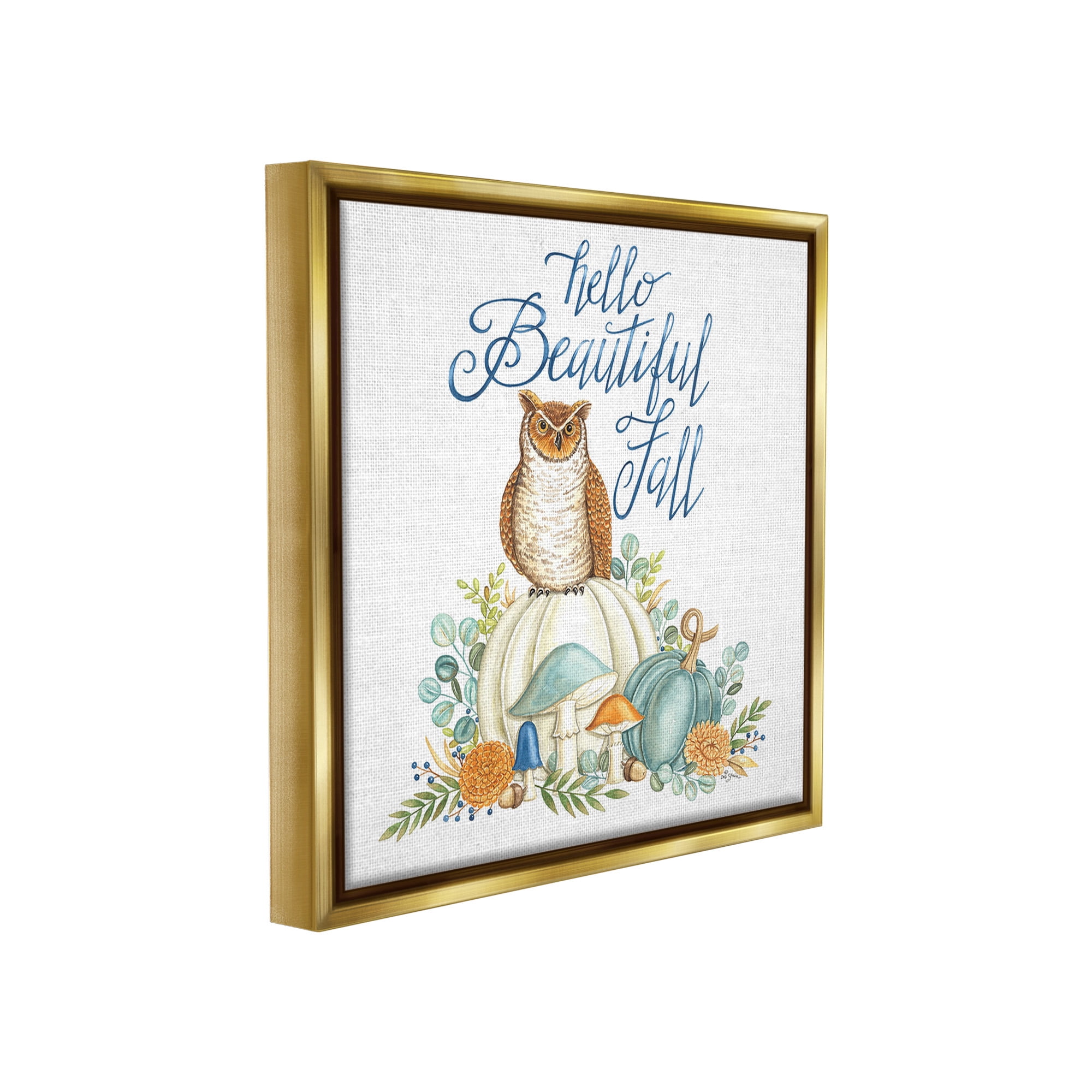 Stupell Industries Beautiful Fall with Owl Holiday Painting Gold Floater Framed Canvas Art Print Wall Art, 25 x 25