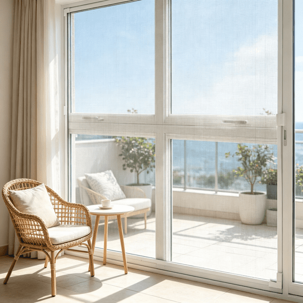 Magnetic Window Screen 58.27 x 39.17", White Frame with Black Magnetic Strip & Wind Clips, Drill-Free Installation