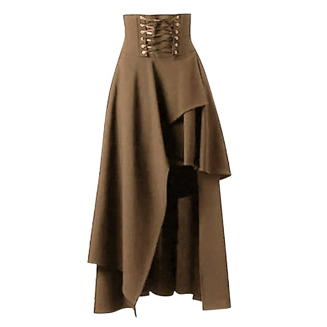 Gibobby faldas largas de mujer casuales Faldas de encaje negro de algodón vintage de ropa gótica para mujer(Caqui, XXL)