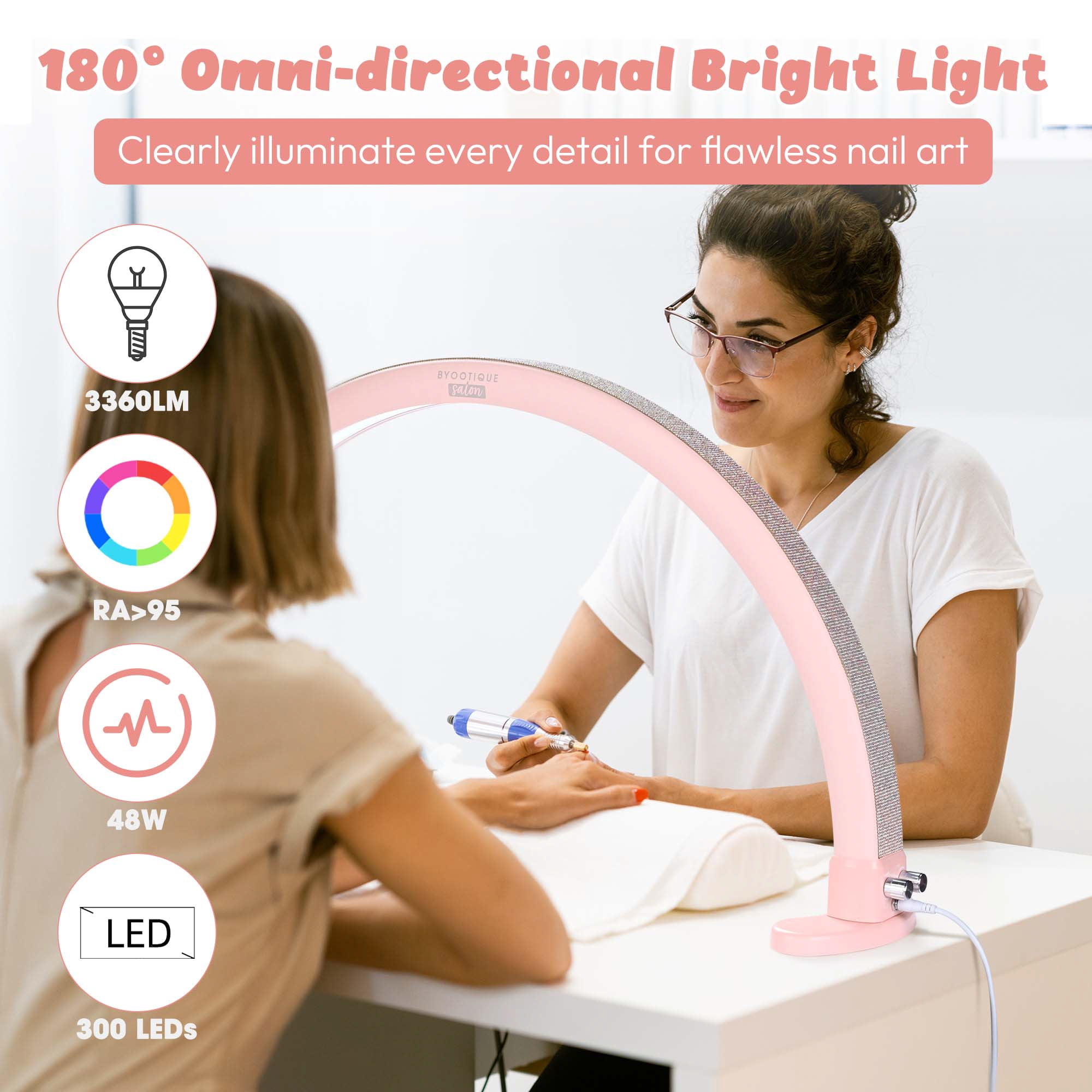 Byootique Nail Desk Lamp Half Moon Light 3360LM 48W Nail Tech Lamp Lash Light Adjustable Manicure Beauty Salon Home Spa