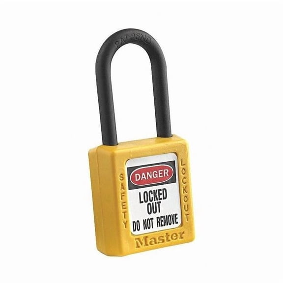 Lockout Padlock, Keyed Alike, Thermoplastic, Yellow, 1 1/2 in Shackle Height, 1 1/2 in Body Width