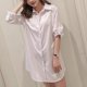 thumbnail image 3 of EchoBliss Mujeres Niña Moda Blanco Negro Manga Larga Escote En V Camisa Delgada Vestido De Gran Tamaño, 3 of 11