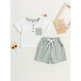 thumbnail image 2 of Coduop Toddler Baby Boys Grils Summer 2Pcs Outfits Short Sleeve Pocket T-Shirt Tops Shorts Set, 2 of 7