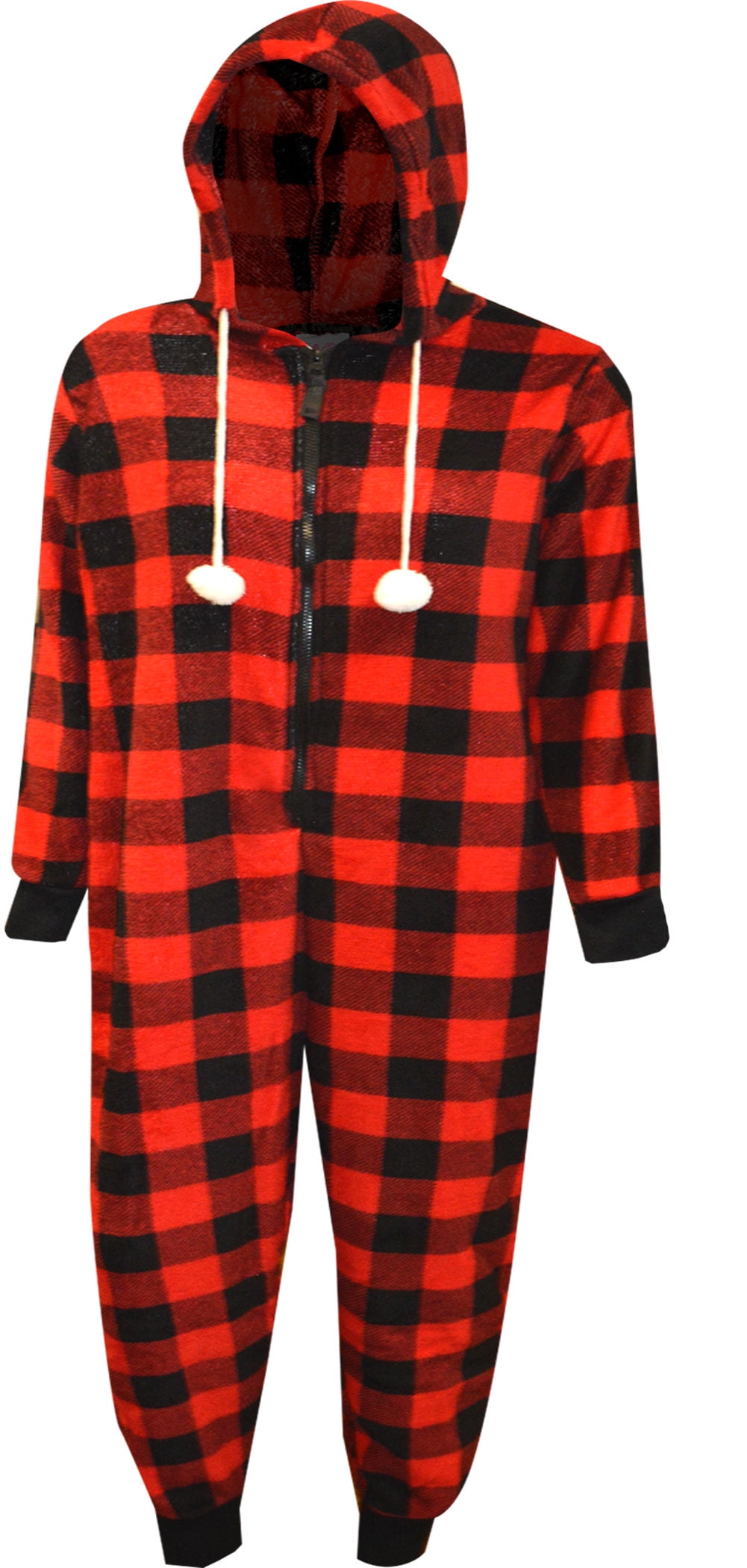 Just Love Buffalo Plaid Adult Onesie Sherpa Lined Hoody One Piece Pajamas 